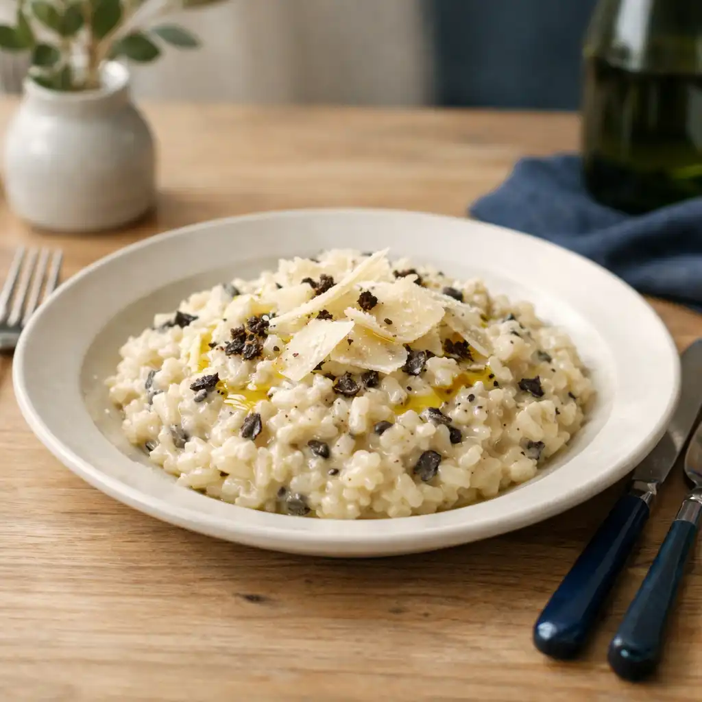 Risotto crémeux aux truffes avec copeaux de parmesan